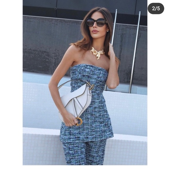 Zara blue textured weave pants and tub top - Picture 3 of 8